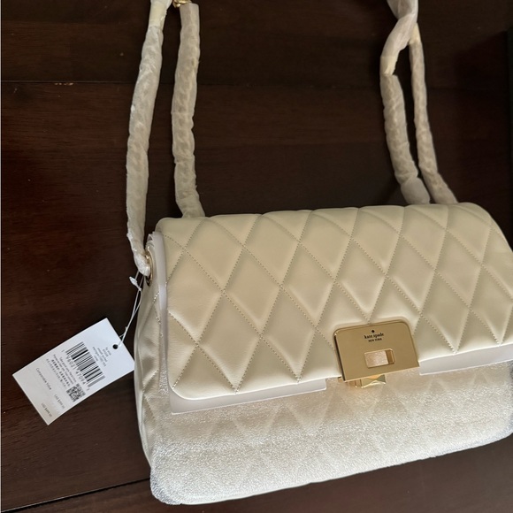 NEW Kate Spade Carey Meringue Medium Flap Shoulder Bag Quilted Leather w/ Tags - Picture 5 of 8